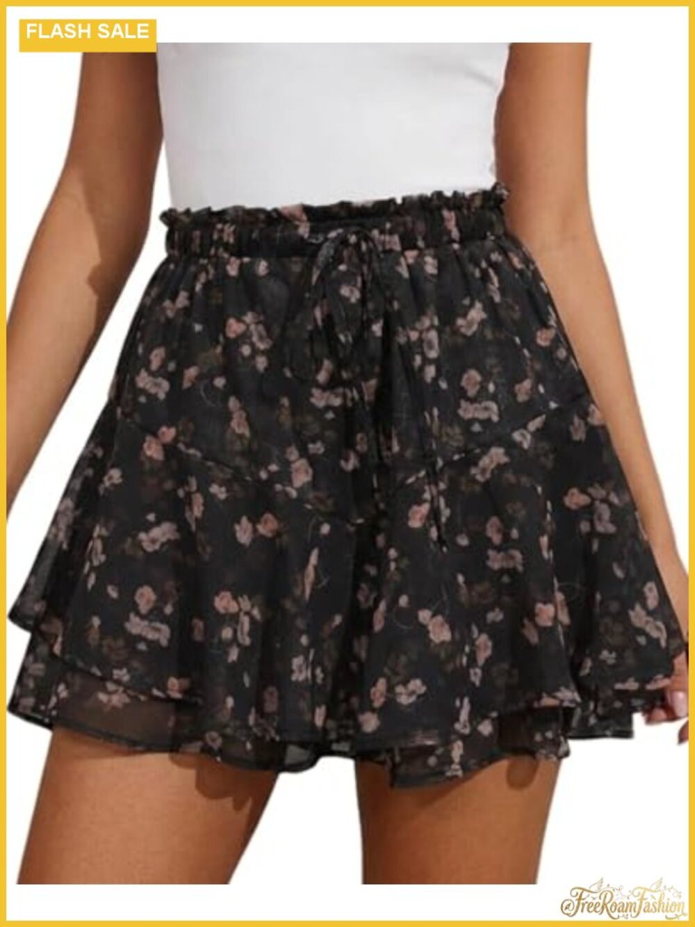 Flowy Chiffon Tiered Ruffle Mini Skort Boho Floral Summer Beach Shorts